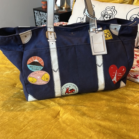 Kate Spade New York Extra Large Canvas & Leather Travel/ Diaper/Weekend Bag VGUC - Picture 2 of 14